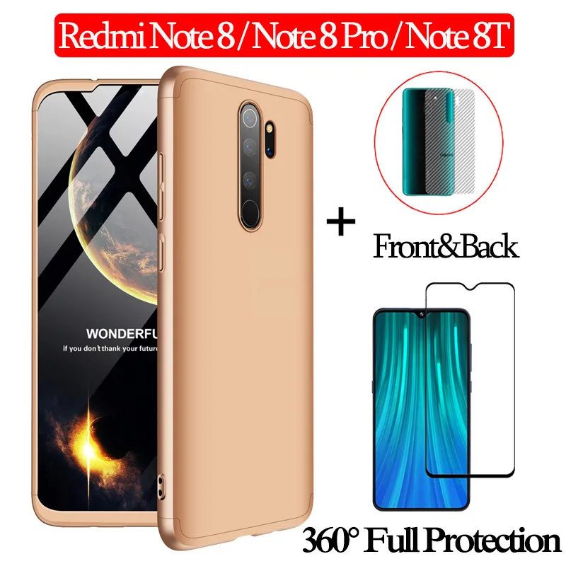 3-в-1 cтекло+ 360 Защитный чехол-редми-ноут-8-про чехол Redmi-Note-8-Pro 8T полная защита чехол Redmi Note 8 Пластик жесткий чехол редми нот 8 про задняя крышка чехол на redmi note8 pro - Цвет: CaseFrontBackGlass6