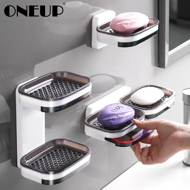 Soap-Dishes Bathroom-Accessories Wall-Mount Organizer Storage-Box Portable ONEUP Plastic