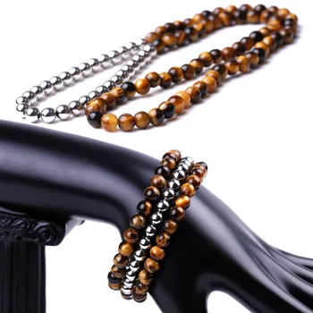 

Three Layers Kallaite Steel Ball Beads MalaMala Prayer Bracelet Lave Tiger Eye Stone Beaded Bracelets Jewelry