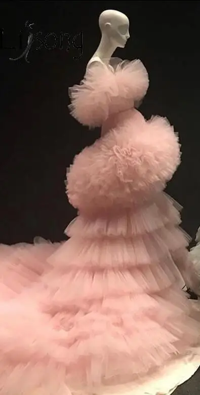 Nuevos vestidos de noche largos fruncido por capas verde menta a la moda con volantes tutuma Rosa melocotón hinchado vestidos de - Цвет: Same as Image