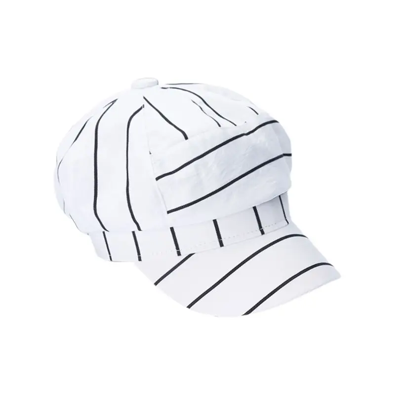 2 Korean Women Men Couples Flat Beret Cap Geometric Stripes Patchwork Printed Harajuku Student Painter Button Top Visor Peaked Hat - Цвет: 2