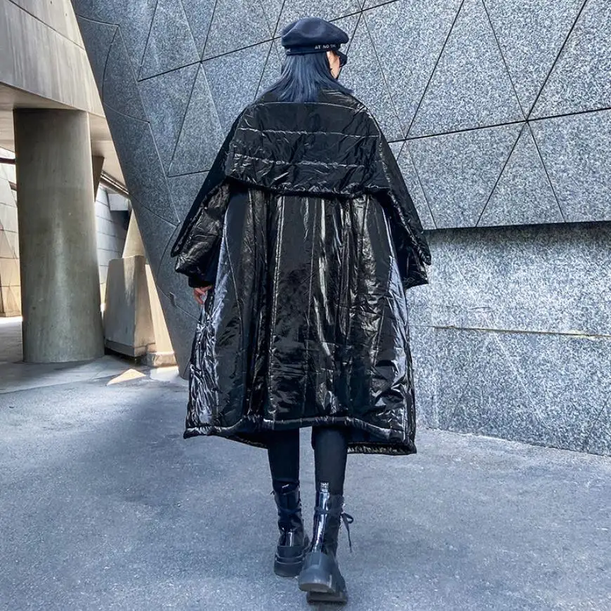 Уличный стиль размера плюс хлопковое пальто с большим отворотом зимние глянцевые пуховые хлопковые парки женские яркие тканевые Теплые Куртки Оверсайз F588