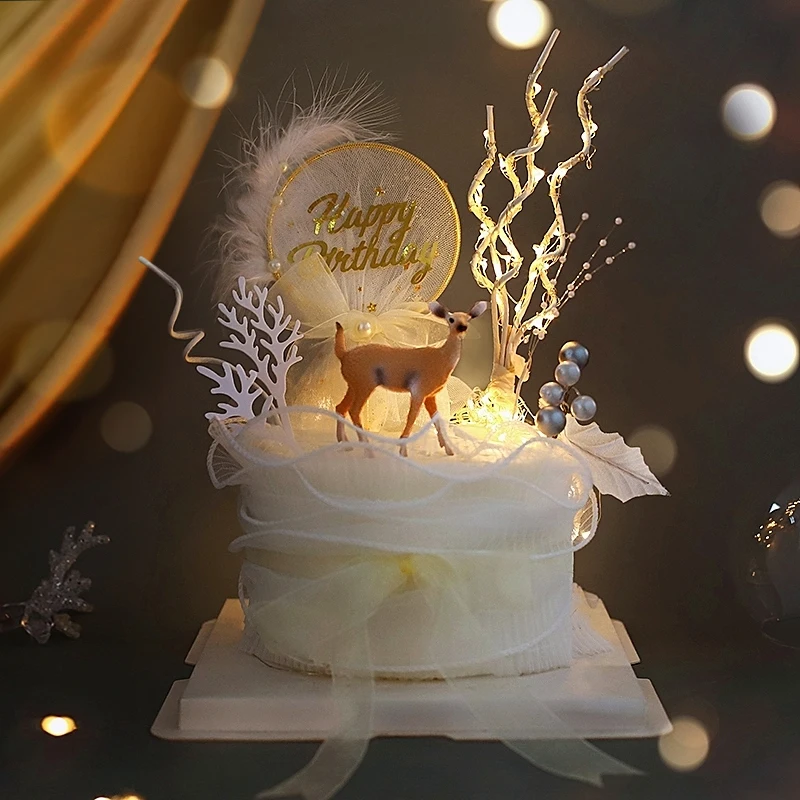 Sika Deer Elk Cake Toppers Decorations Happy Birthday Party Decoration for Baking Supplies Love Gifts Forest Style | Дом и сад