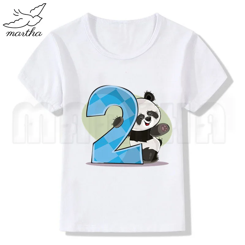 Белая футболка на день рождения с изображением панды и цифрами от 1 до 9 лет футболка с забавным принтом Одежда для девочек-подростков белые футболки с круглым вырезом и короткими рукавами для мальчиков