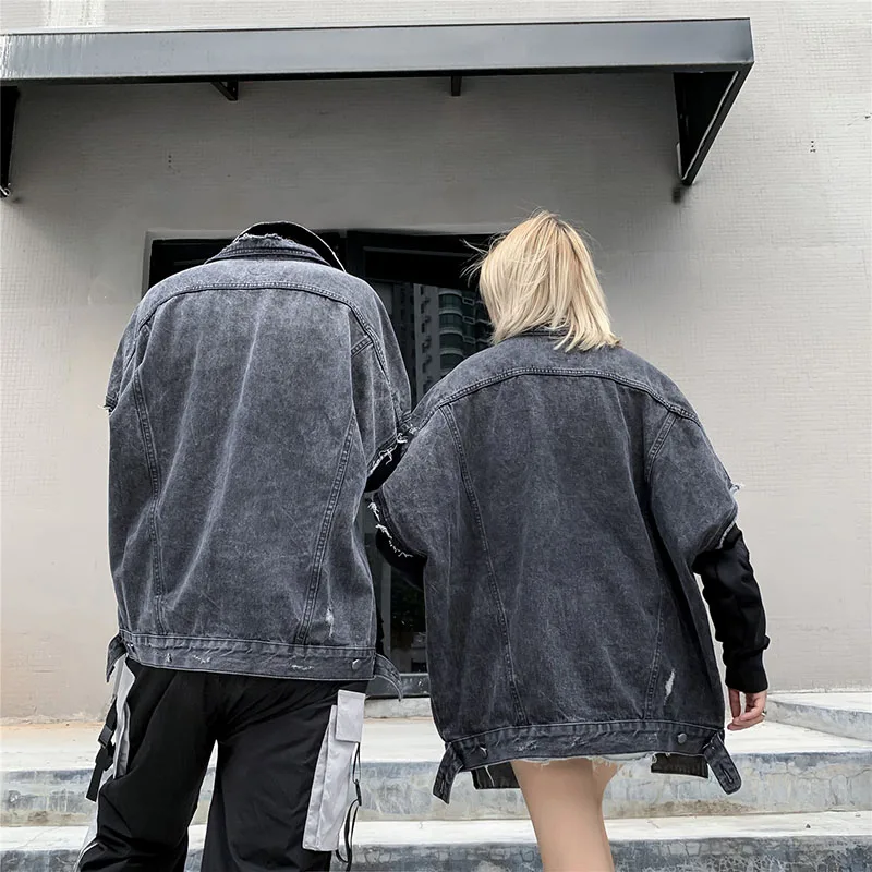 Дымчатая серая Джинсовая Куртка Harajuku, Мужская одежда, Корейская Повседневная Свободная джинсовая куртка, уличная ветровка, куртка-бомбер