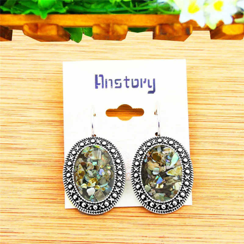 Classic Oval Shell Jewelry Set Antique Silver Plated Necklace Earrings Bracelet Fashion Jewelry TS415
