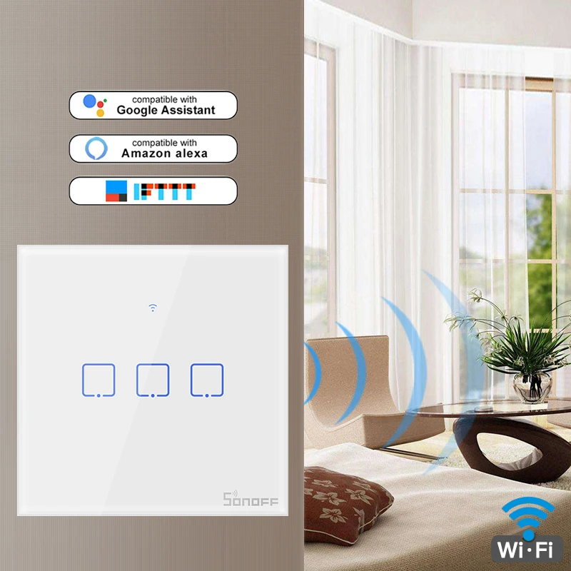Sonoff T1eu3c Tx Wifi Pared Interruptor De La Luz De Panel De Casa