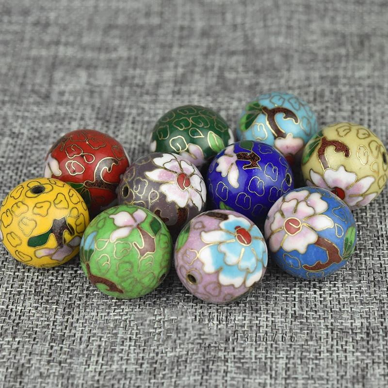 Handcrafted Polished Enamel Filigree Large 14-30mm Round Bead Cloisonne Copper Fancy DIY Accessories Necklace Jewelry Making