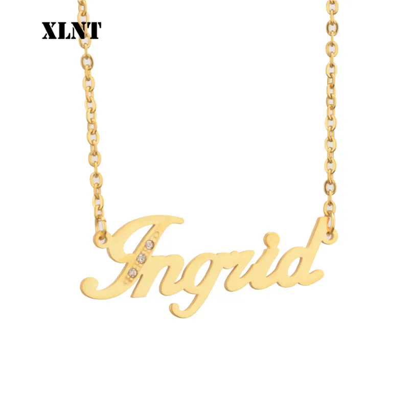 XLNT Ingrid CZ Zirconia Crystal Name Necklace Letters Pendant for Girl Initial Fashion Stainless Jewelry | Украшения и аксессуары