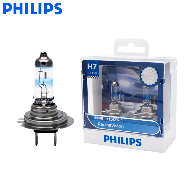 Philips H4 H7 9003 Racing Vision + 150% более яркие Автомобильные фары Hi/lo галогенная лампа ралли