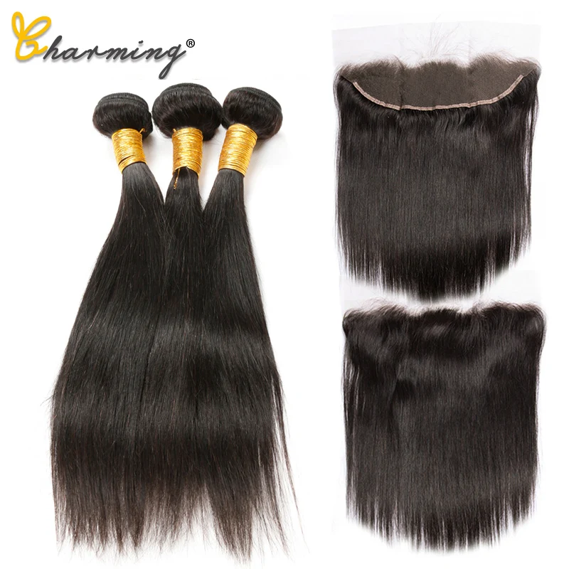 

CHARMING Straight Hair Bundles With Frontal Non-Remy Human Hair Bundles With Closure Brazilian Hair Weave Bundles With Closure