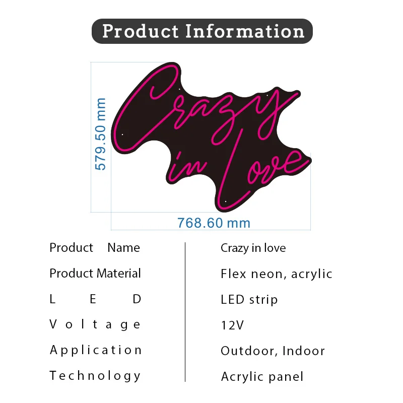 Наружная прозрачная акриловая неоновая светодиодная вывессветильник Crazy in love Flex