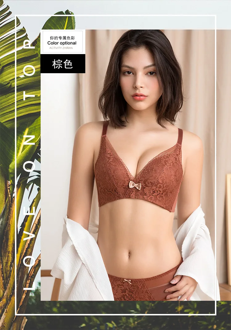 La ropa interior de las mujeres sólido sujetadorDeep V сексуальный кружевной Женский комплект нижнего белья удобный Собранный бюстгальтер на бюстгальтере