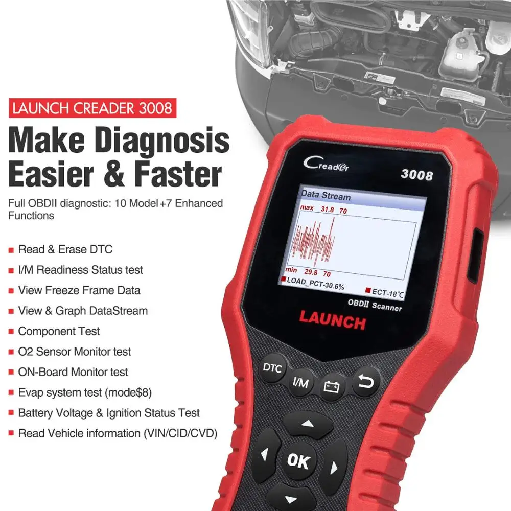 LAUNCH X431OBD2 считыватель кодов CR3008 полный Obd2 режим сканер печать диагностический отчет проверка двигателя прямые данные бесплатное обновление PK KW850