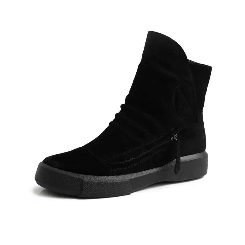 black with fur ASUMER/ г., модные замшевые кожаные ботинки ботильоны на плоской подошве с круглым носком женские повседневные ботинки на молнии, осень зима - Цвет: black with fur