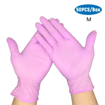 

50PCS Disposable Nitrile Gloves Pink Protective Gloves Latex Free Powder Free Household Cleaning Experiment Catering Gloves