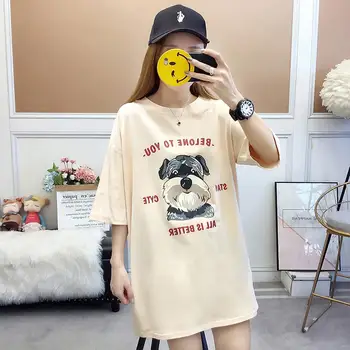 

Women Casual Loose Half Sleeve Tshirt Female Cotton Dog Cartoon Graphic T-shirt Tumblr Clothing O Neck Tee Shirt Tops for Lady