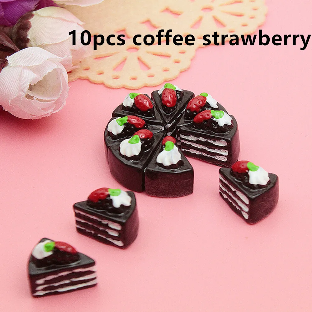 10pcs of cake Полимерная мини-игрушка для игры, игрушечный торт, печенье, пончики, сыр, десерт, куклы, миниатюрные игрушки для кукол, аксессуары - Цвет: 10pcs of cake