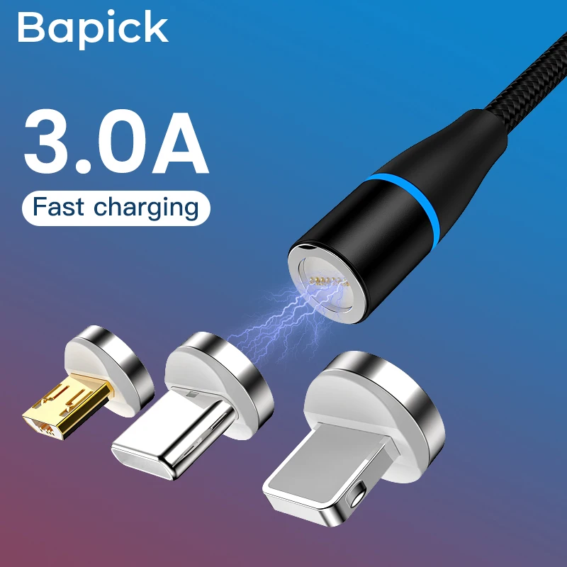 Bapick 1 м 2 м 3A Магнитный кабель type C Micro USB зарядное устройство для Iphone X XR XS MAX 6 7 8 samsung Xiaomi кабель для передачи данных Шнур для мобильного телефона