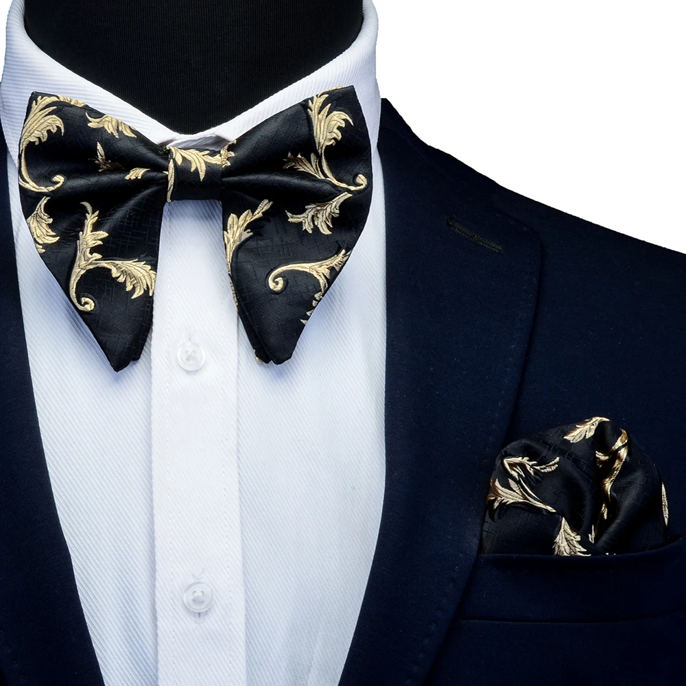 Ricnais Silk Big Bowtie Pocket Square Set Bule Red Floral Jacquard Slim Bow Tie Handkerchief Sets For Men Wedding Neck Ties - Цвет: 05