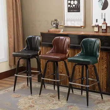 

Upscale European wrought iron bar stool vintage solid wood bar chair lift back bar chair front rotating high stool