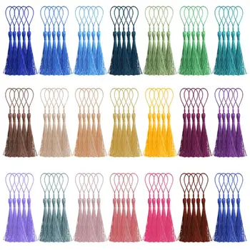 

100 Pieces/lot Silk tassels 20 colors fringe trim for Curtains DIY Bookmarks earring jewelry finding silk tassels with Loops