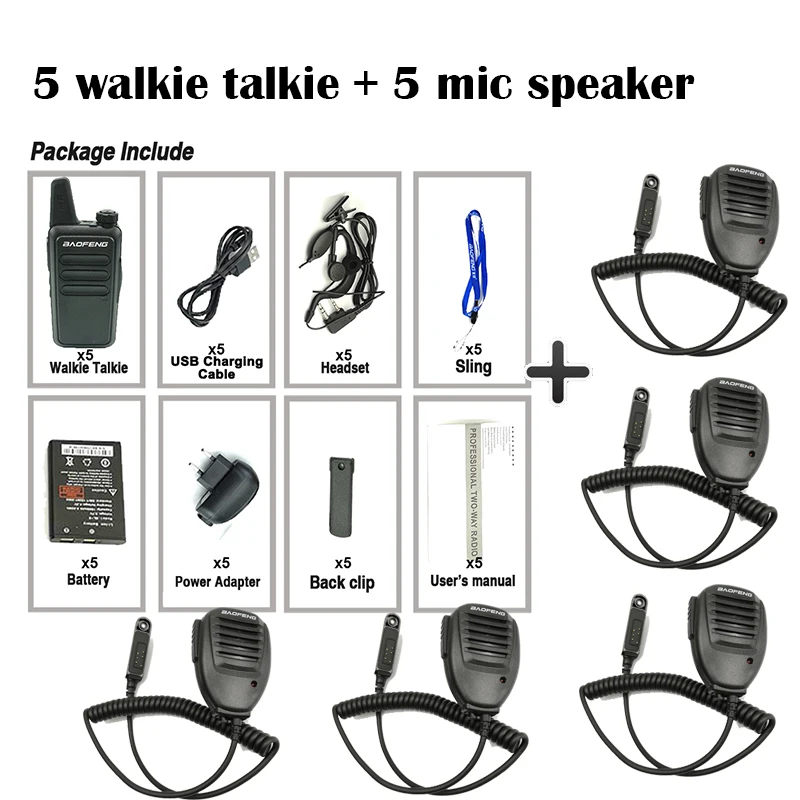 5 Black Add 5 MIC 5 шт. Baofeng BF-R5 мини Детская рация 2 Вт трансивер UHF VHF радио BF R5 портативный BFR5 радио Comunicador Ham рация - Цвет: 5 Black Add 5 MIC