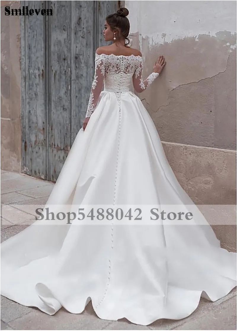 Smileven принцесса свадебные платья 2 шт. атласная линия Boho невесты платья кружева с длинным рукавом Vestido De Noiva