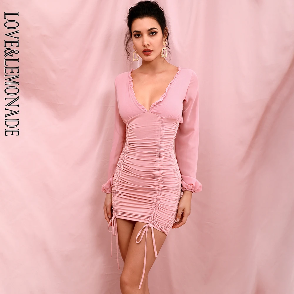 Женское шифоновое мини-платье LOVE &amp LEMONADE плиссированное облегающее платье с