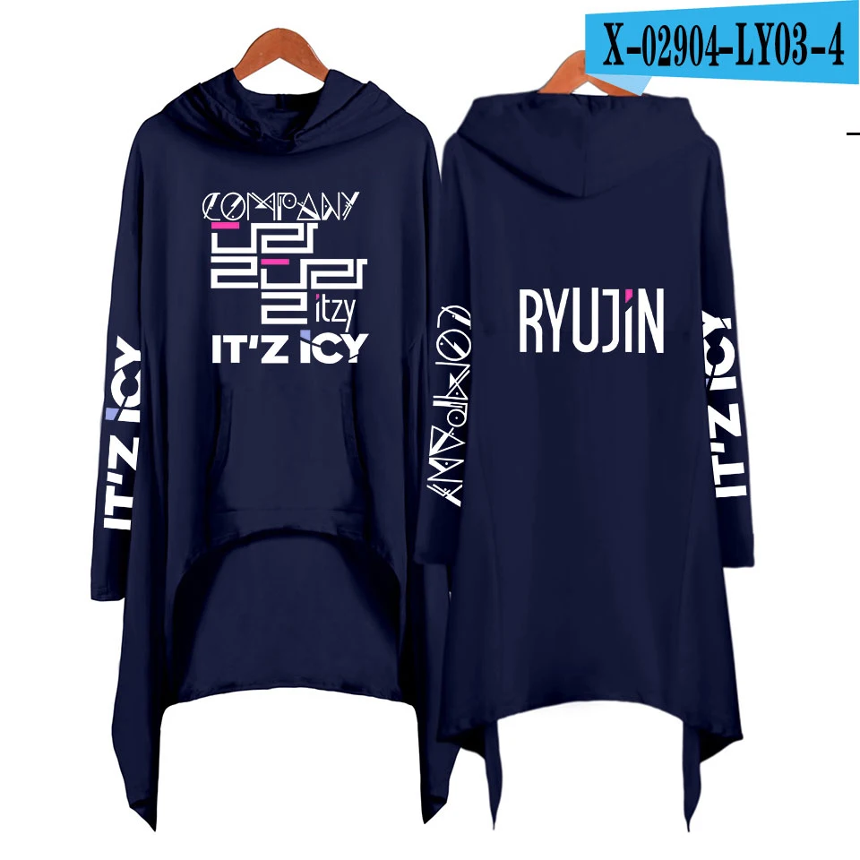 ITZY Kpop/толстовки Харадзюку С буквенным принтом, женские толстовки, одежда, вельветовые, плотные, Осенние, креативные,, Длинные пуловеры для девочек - Цвет: navy
