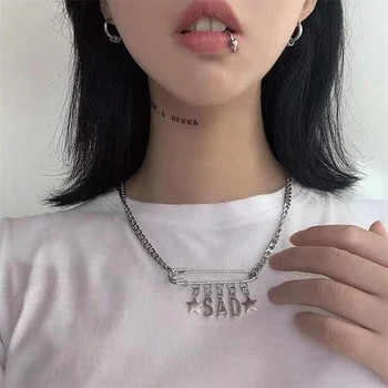 

Harajuku Style Punk Safety Pin Letter "SAD" Star Pendant Rock Hip Hop Gothic Choker Necklaces for Girls Women Statement Jewelry