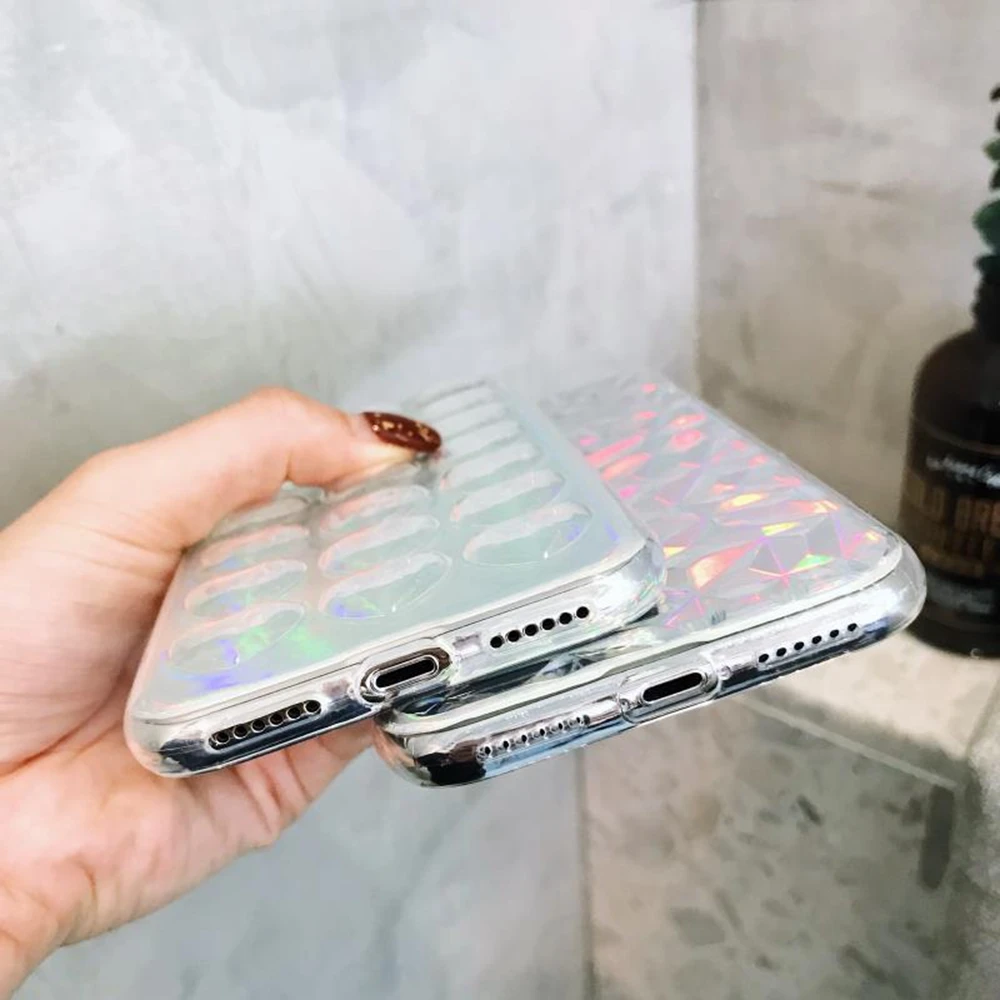 Лазерный градиентный 3D чехол для телефона с сердцем iPhone 6S 7 8 X прозрачный