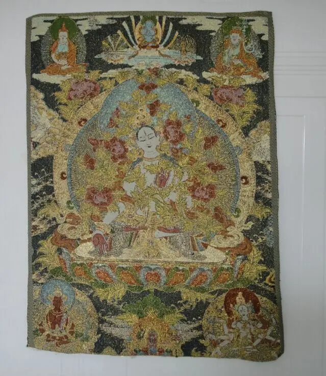 

Collectibles Tibetan Silk Inwrought Thangka Drawing White Tara Buddha Statue