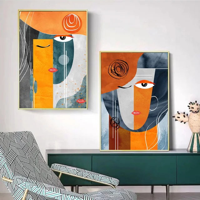 Modern Abstract Faces Geometric Canvas