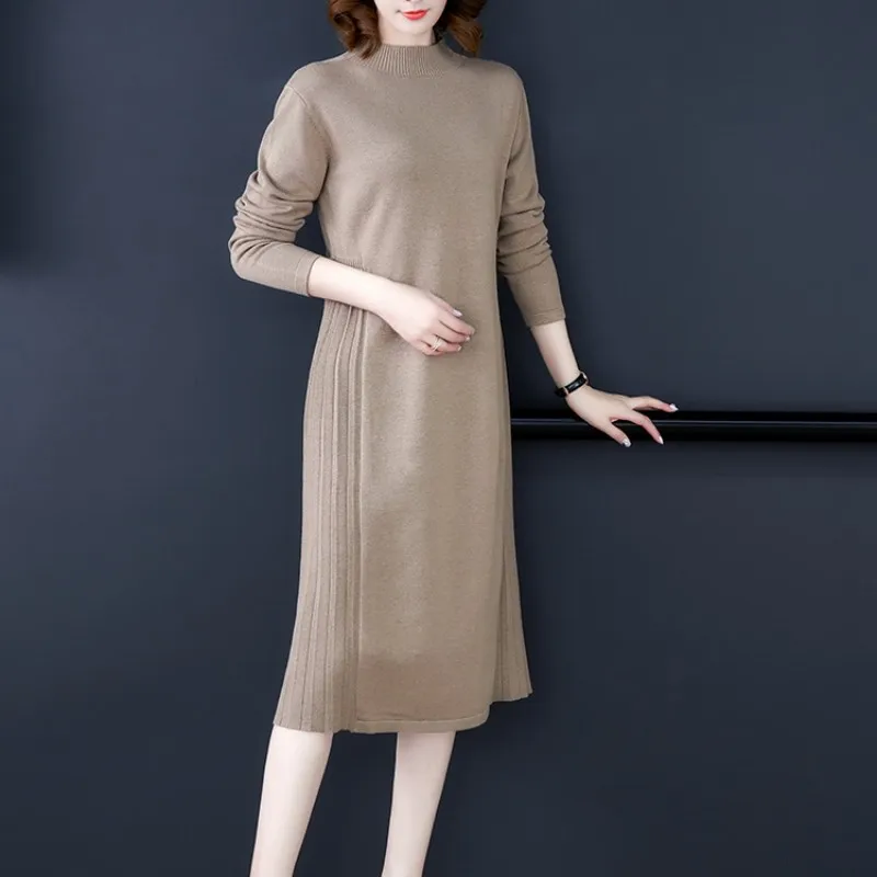 Camel Женское осенне-зимнее приталенное платье-свитер, плотное платье с высоким воротом и длинным рукавом, вязаное платье, женские пуловеры - Цвет: Camel