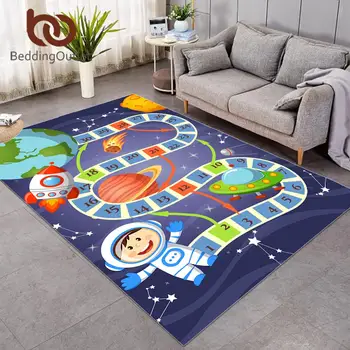 

Cartoon Kids Play Mat Board Game Large Carpet for Living Room Cartoon Space Planet Rugs Maze Puzzle Funny Tapis