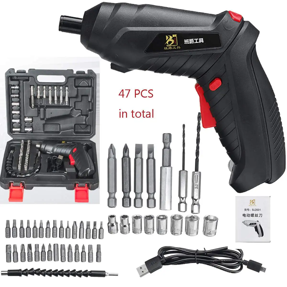 47 Pcs 3.6v Electric Screwdriver Rechargeable Cordless Power Drill Screw Driver Kit Usb