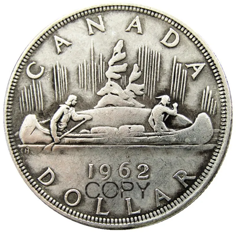 10 различных стилей 1953-1963 канадский доллар ELIZABETH II DEI GRATIA REGINA посеребренные копии монет - Цвет: 1962