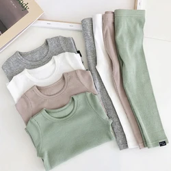 Ensemble de Pyjama à manches longues pour bébé fille, vêtements de nuit, couleur unie, en coton, pour enfant de 1 à 7 ans 