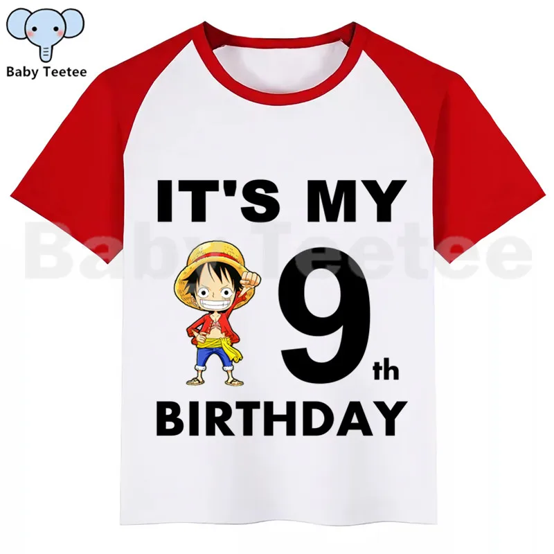 Цельный LUFFY мультфильм футболка «С Днем Рождения» Happy футболка «С Днем Рождения» с принтом забавные детские футболки, футболка для мальчиков и девочек, Рубашка с короткими рукавами футболка «С Днем Рождения» - Цвет: RedI
