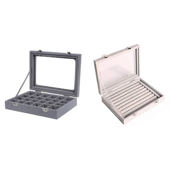 

24 Grid Display Box Jewelry Storage Glass Bracelet Watch Pillow Buckle & 8 Grids with Glass Showcase Storage Container