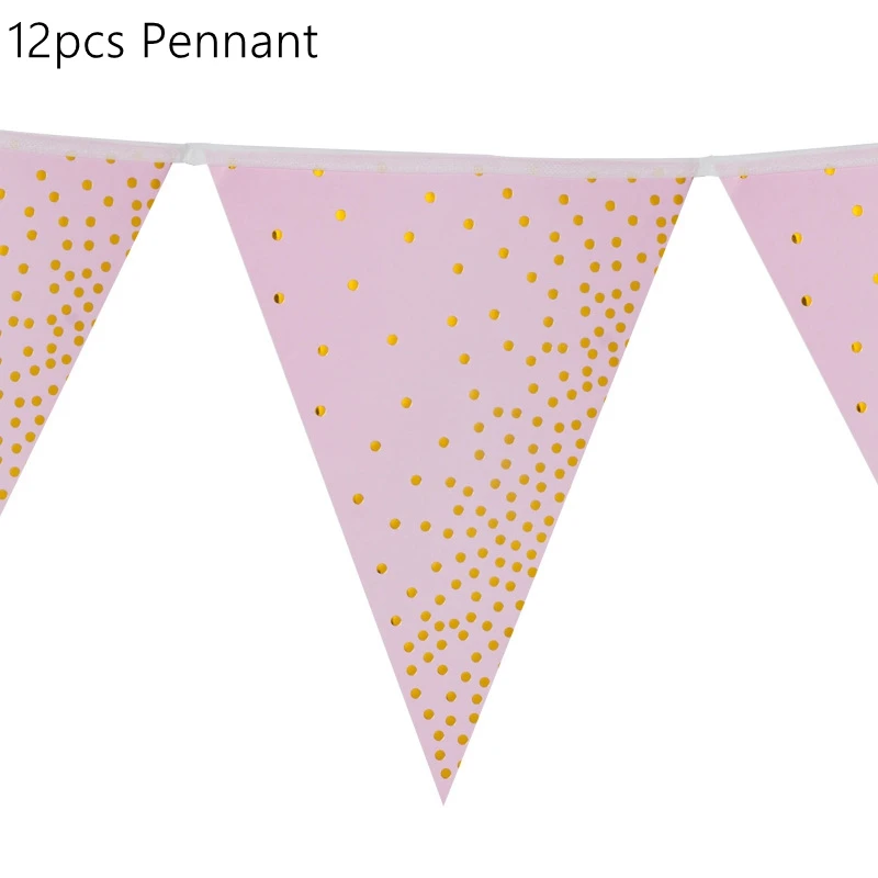 12pc Pennant 10 шт. розовый костюм в крупный горошек бумажный стаканчик, тарелка для шляп, одноразовая посуда для дня рождения, вечеринки, свадьбы, декоративные принадлежности - Цвет: 12pc Pennant
