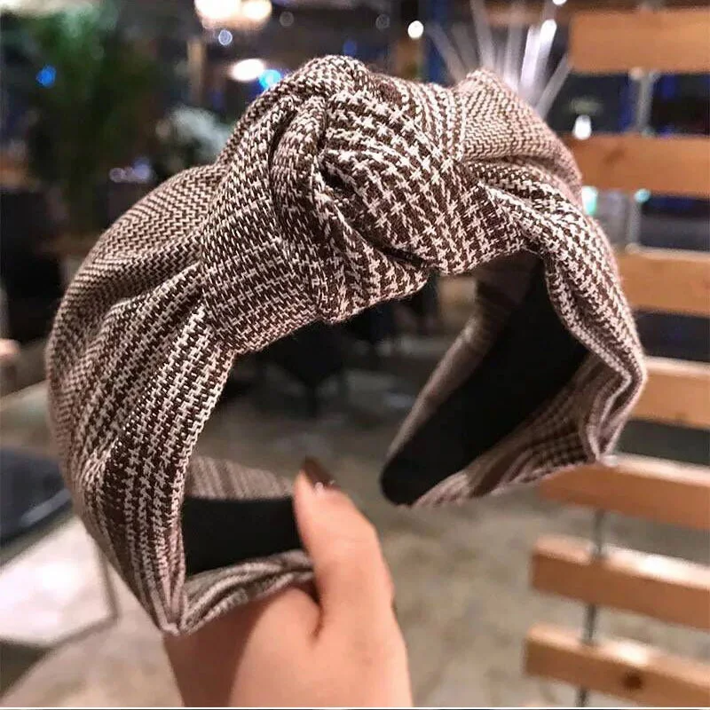 

Classic Big Hairband For Women Hair Accessories Fashion Jewelry Elegant Plaid Stripe Cross Knot Wide Turban Headband Ornament