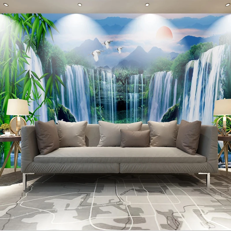 custom 3d cachoeira papel de parede lotus 03