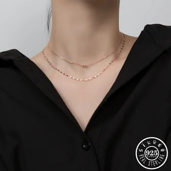 

925 Sterling Silver Choker Necklace Statement Rose Gold Color Plated Double Layer Chain Party Chokers Necklaces for Women
