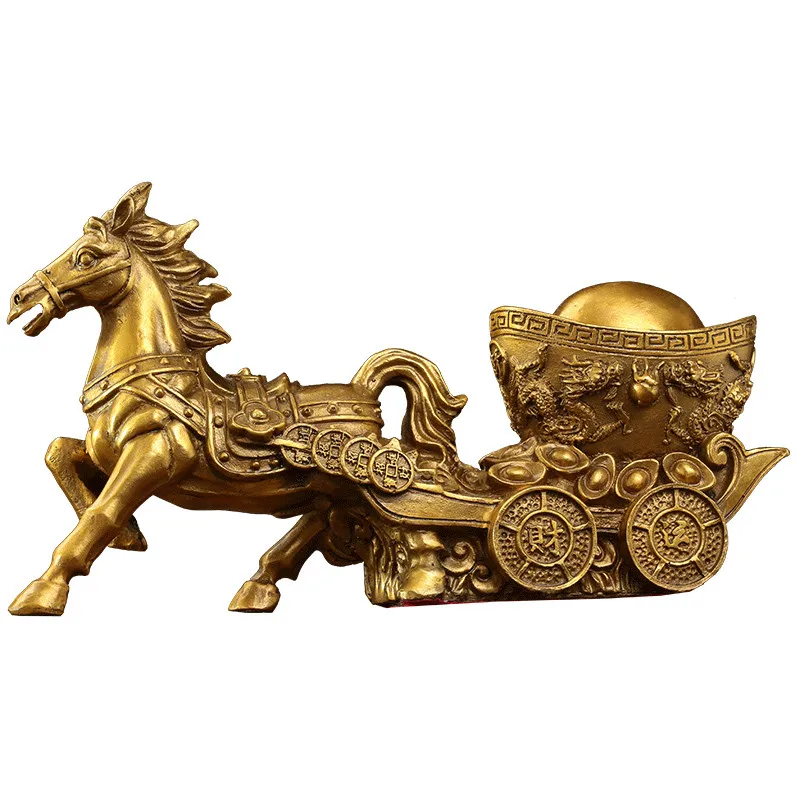 

Handmade Pure Copper Horse Ingot Ornament Zodiac Carriage Fortune Home Gifts Gold Feng Shui Fortune Furnishings decor