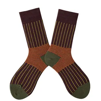 

Women Combed Cotton Crew Socks Contrast Color Vertical Stripes Harajuku Hosiery