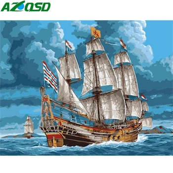 

AZQSD Diy Oil Painting By Numbers Ship Unframe Home Decoration Acrylic Paint Coloring By Numbers Scenery Handmade Gift
