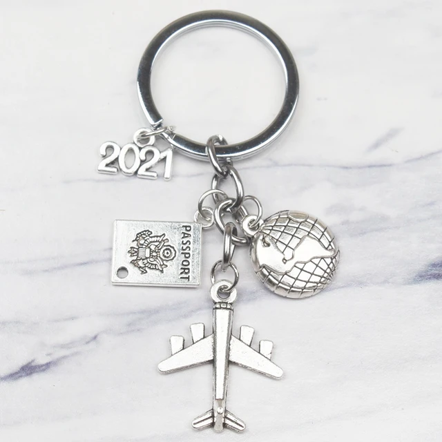 New 2020 2021 2022 Earth Plane Passport Pendant Keychain Travel Key Ring Friendship Best Friend Jewelry Key Chain Diy Handmade 2021