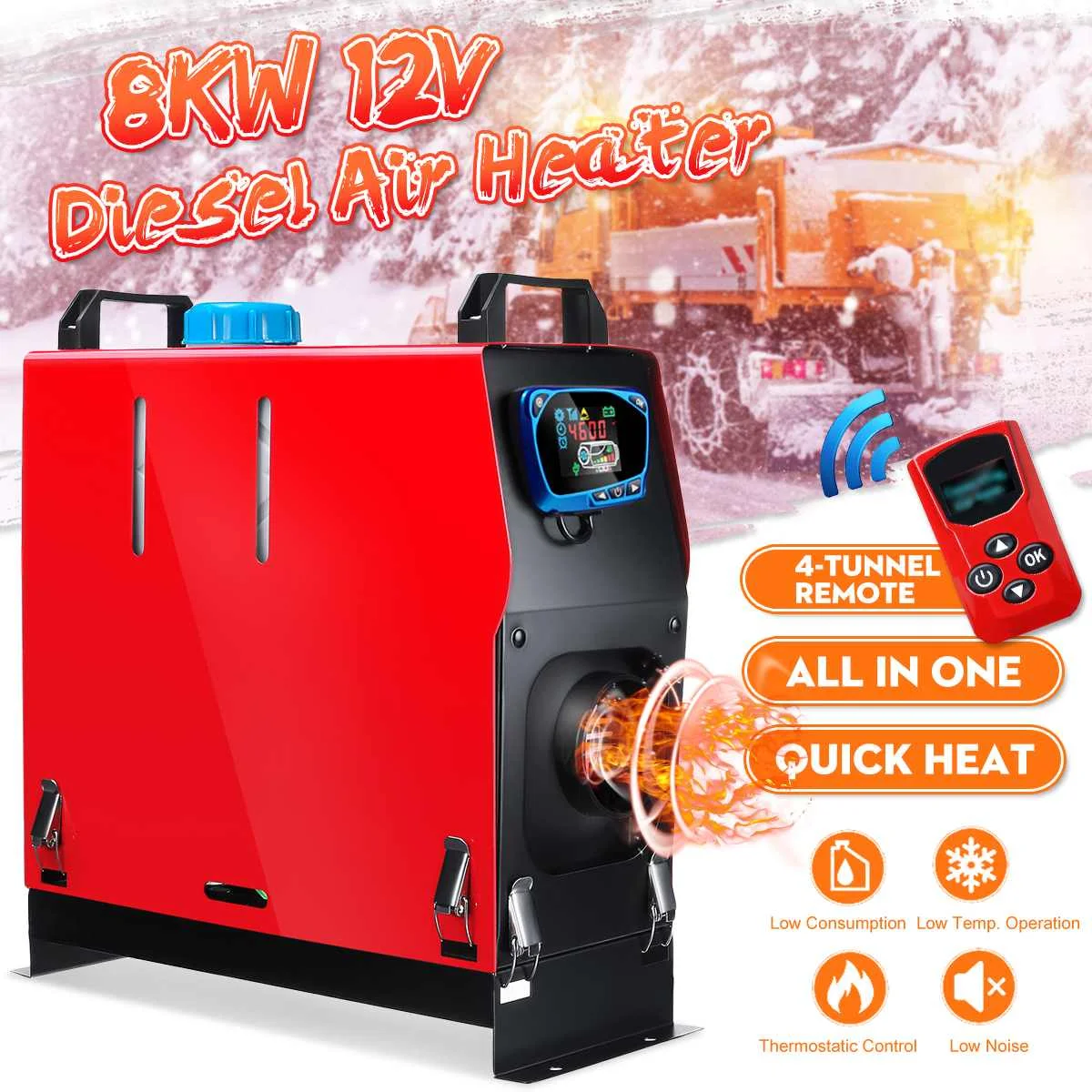 12V 8000W переносной обогреватель все в 1 Воздушный стояночный теплые автомобильного обогревателя ЖК-дисплей Дисплей дистанционного Управление для тележка на колесах Лодка Трейлер внедорожник